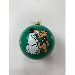 Winnie the Pooh and Snowman Snowflake Green Christmas Ornament